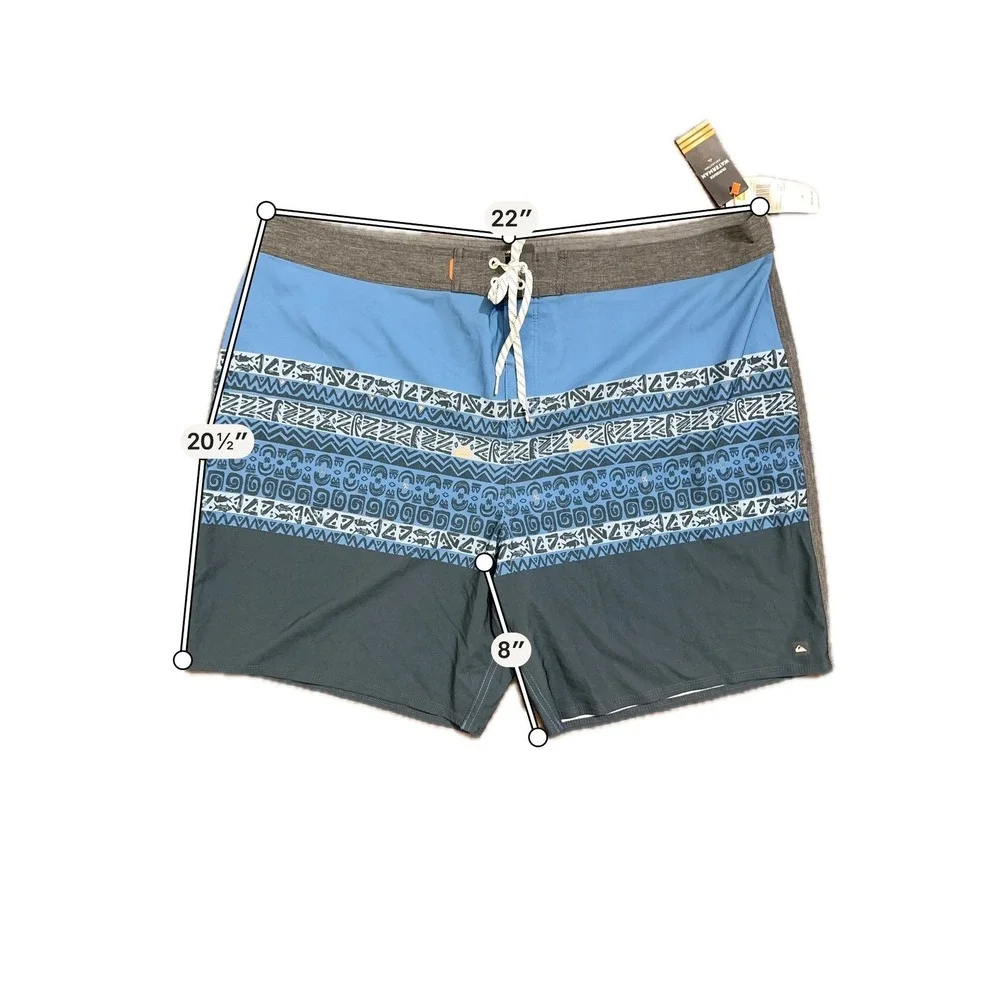 Quiksilver Waterman Board Shorts Liberty Tribal Fish Blue Gray Men's Size 44 NWT